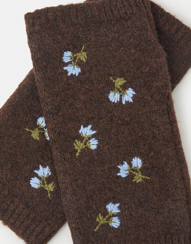 Floral Embroidered Fingerless Gloves, , large