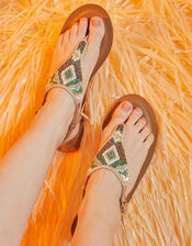 Beaded Leather Sandals , Green (GREEN), large