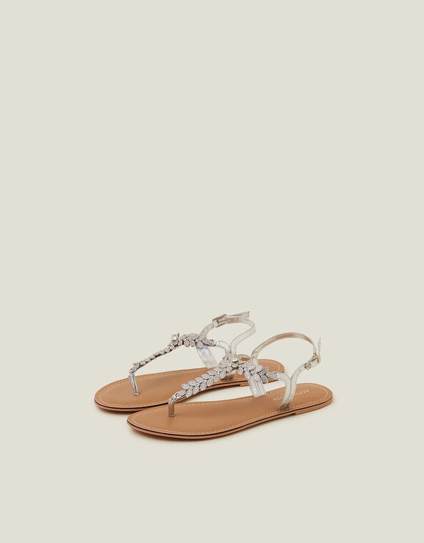 Diamante Leaf Embellished Sandals, White (CRYSTAL), large