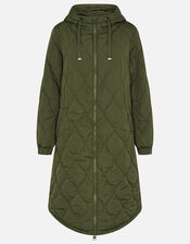 Long Diamond Puffer Coat, Green (KHAKI), large
