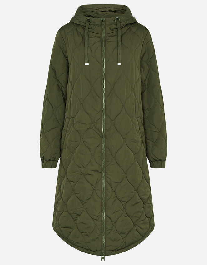 Long Diamond Puffer Coat, Green (KHAKI), large