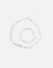 Medium Chain Necklace and Bracelet, Silver (SILVER), large