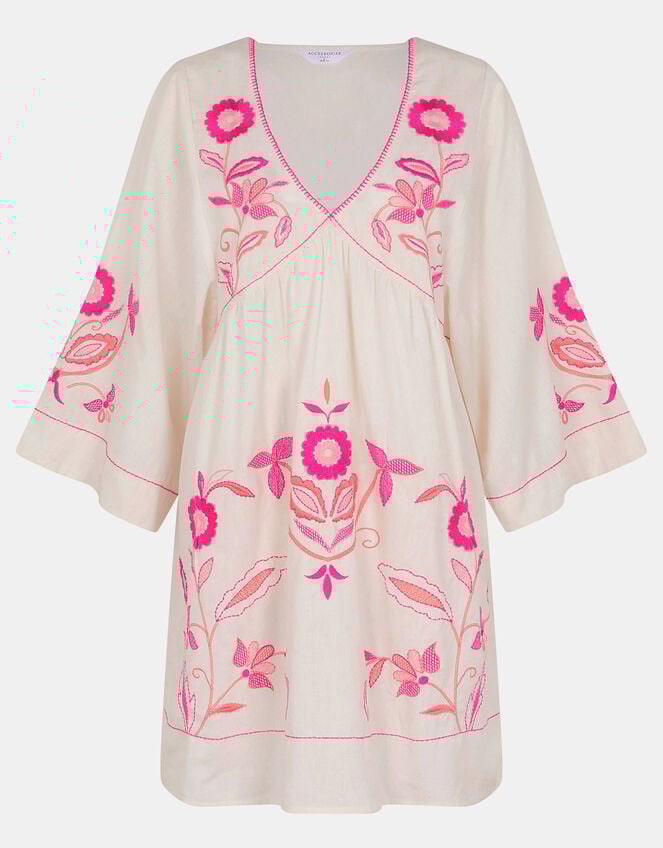 Floral Embroidered Mini Beach Dress, Ivory (IVORY), large