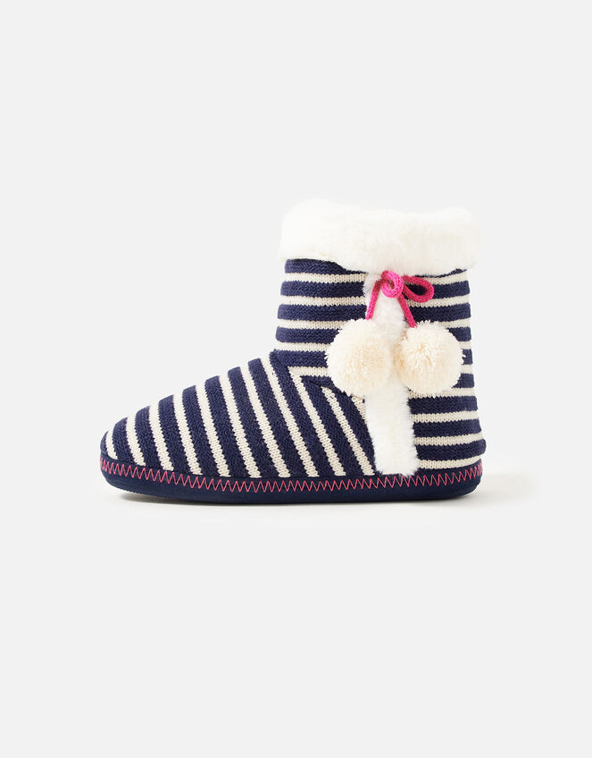 Nautical Stripe Knitted Slipper Boots, Blue (BLUE), large