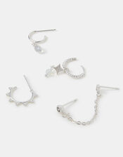 5-Pack Sterling Silver-Plated Opal Stud & Hoop Earrings, , large