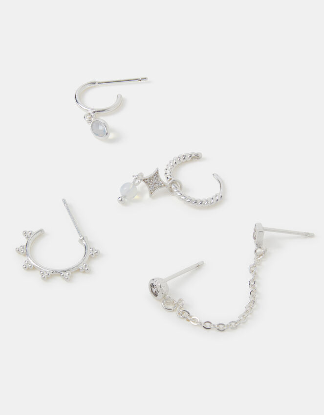 5-Pack Sterling Silver-Plated Opal Stud & Hoop Earrings, , large