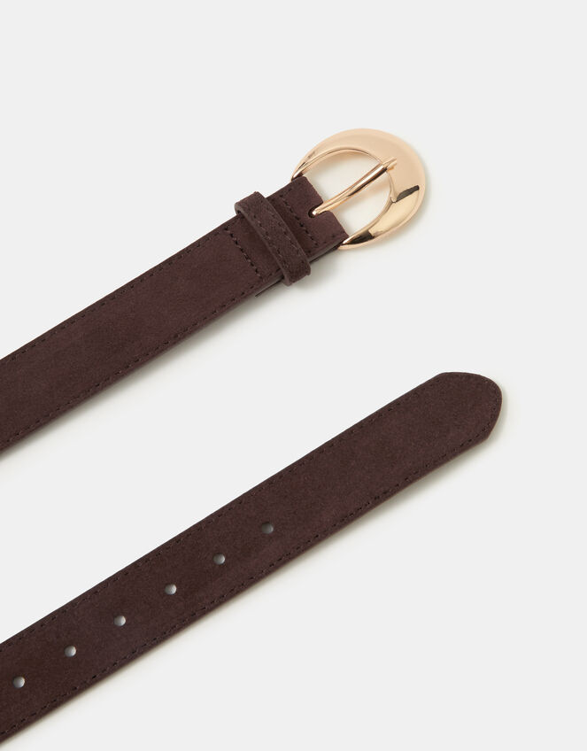 Oval Buckle Suede Belt, Brown (CHOCOLATE), large