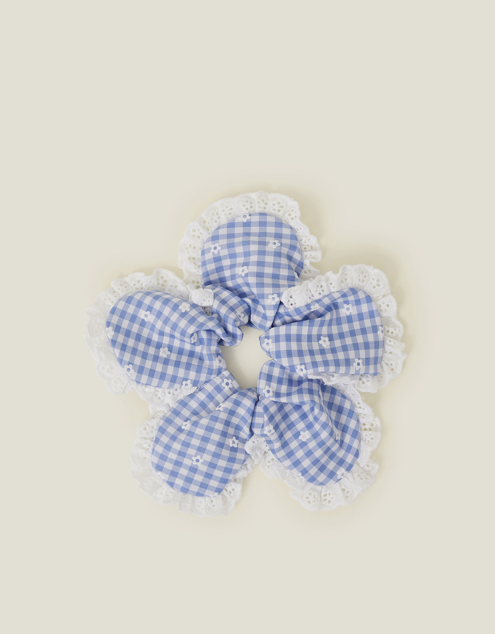 Broderie Gingham Flower Hair Scrunchie | Hair Accessories