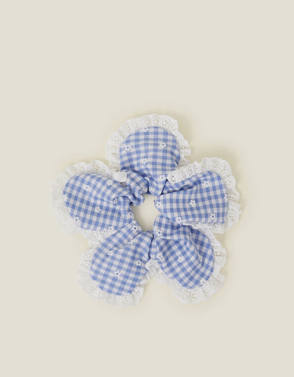 Broderie Gingham Flower Hair Scrunchie, , large