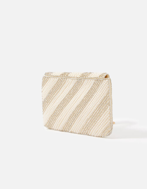 Beaded Stripe Clutch Bag, Cream (CREAM), large