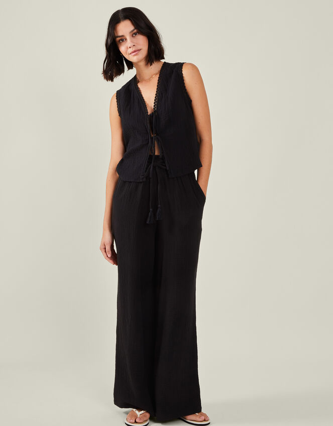 Tie-Front Crinkle Waistcoat, Black (BLACK), large