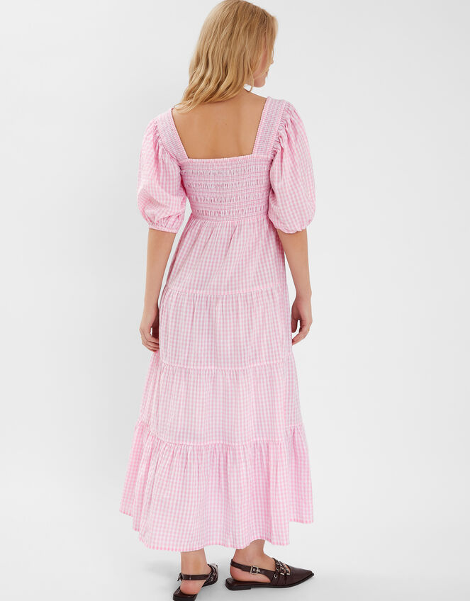 Cherry Gingham Puff-Sleeve Maxi Dress, Pink (PINK), large