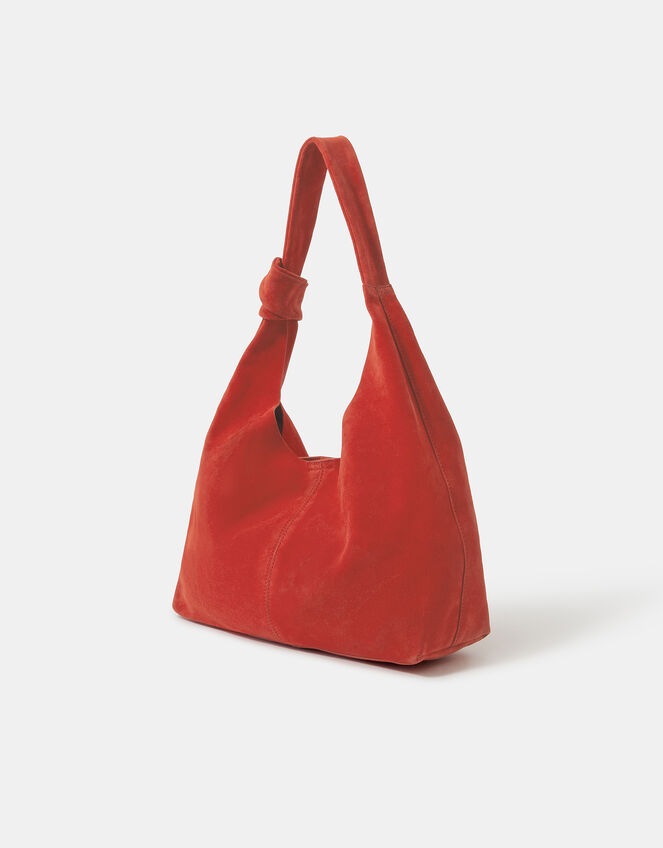 Slouchy Knot Leather Shoulder Bag, Orange (ORANGE), large