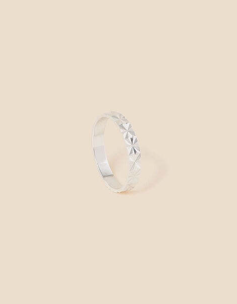 Sterling Silver Diamond Cut Band Ring  White, White (ST CRYSTAL), large