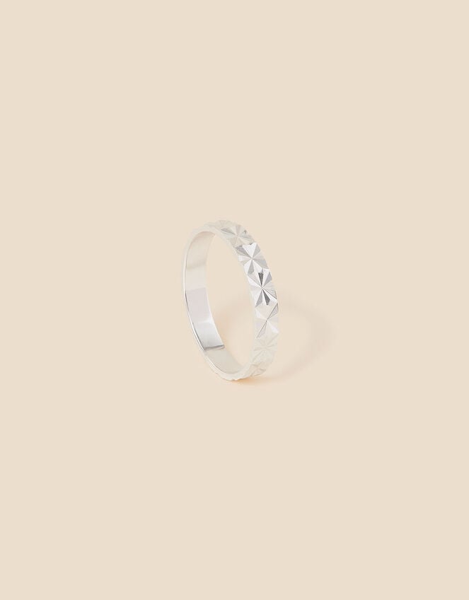 Sterling Silver Diamond Cut Band Ring , White (ST CRYSTAL), large