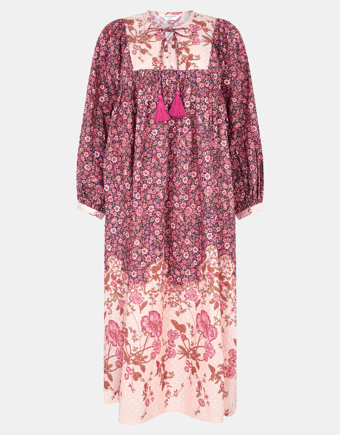 Floral Print Long Sleeve Midi Dress, Pink (PINK), large