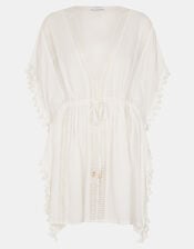 Tassel Trim Mini Kaftan, White (WHITE), large