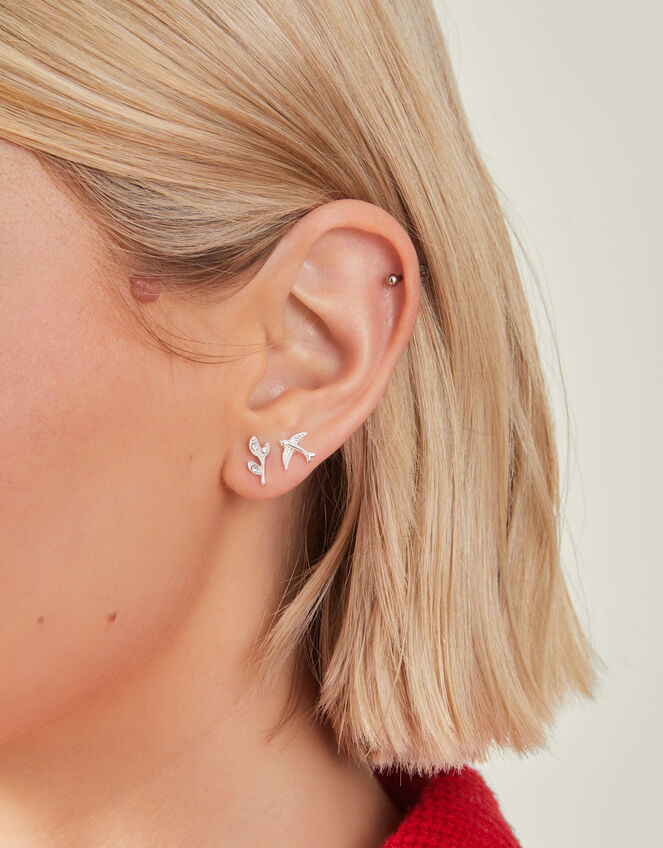 3-Pack Swallow Stud Earrings, Silver (SILVER), large