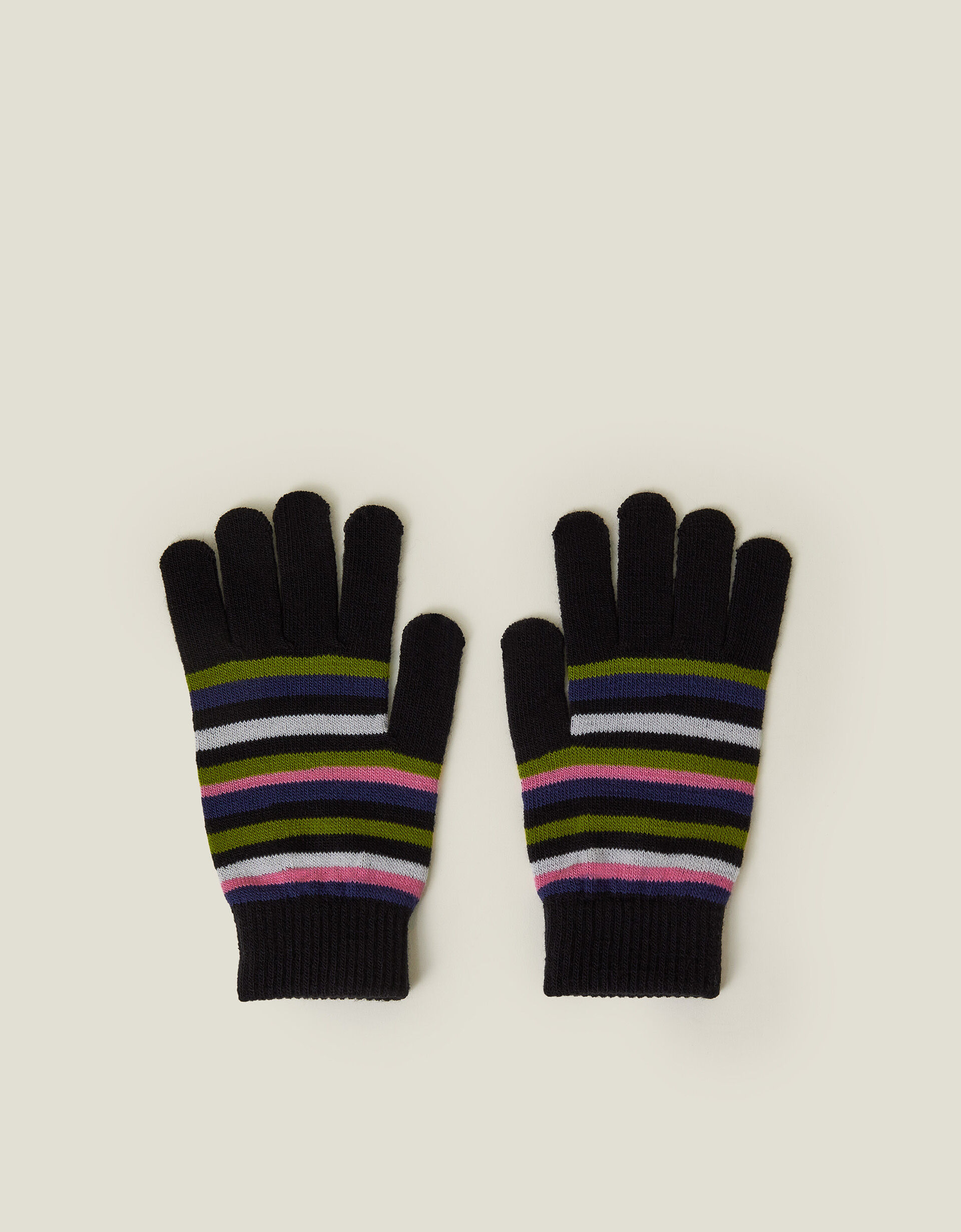 accessorize Touchscreen Stripe Knit Gloves Black