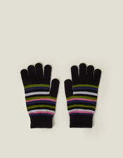 Touchscreen Stripe Knit Gloves, Black (BLACK), large
