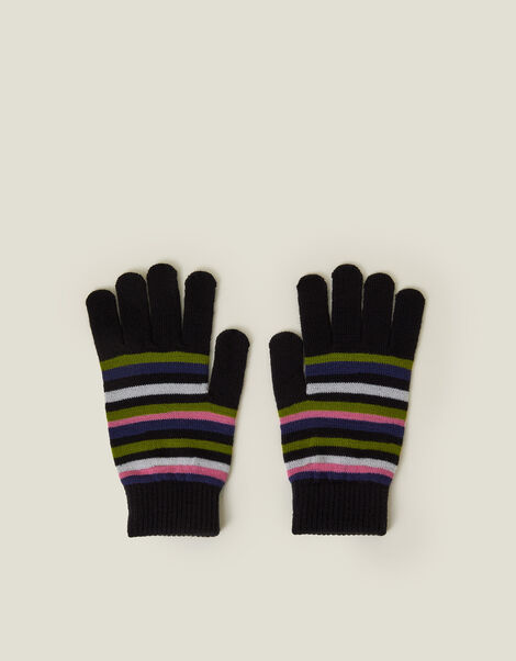 Touchscreen Stripe Knit Gloves, Black (BLACK), large