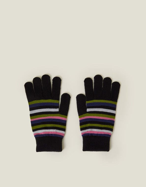 Touchscreen Stripe Knit Gloves, Black (BLACK), large