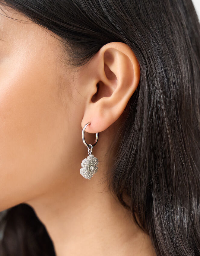 Beaded Snowflake Charm Hoop Earrings, , large