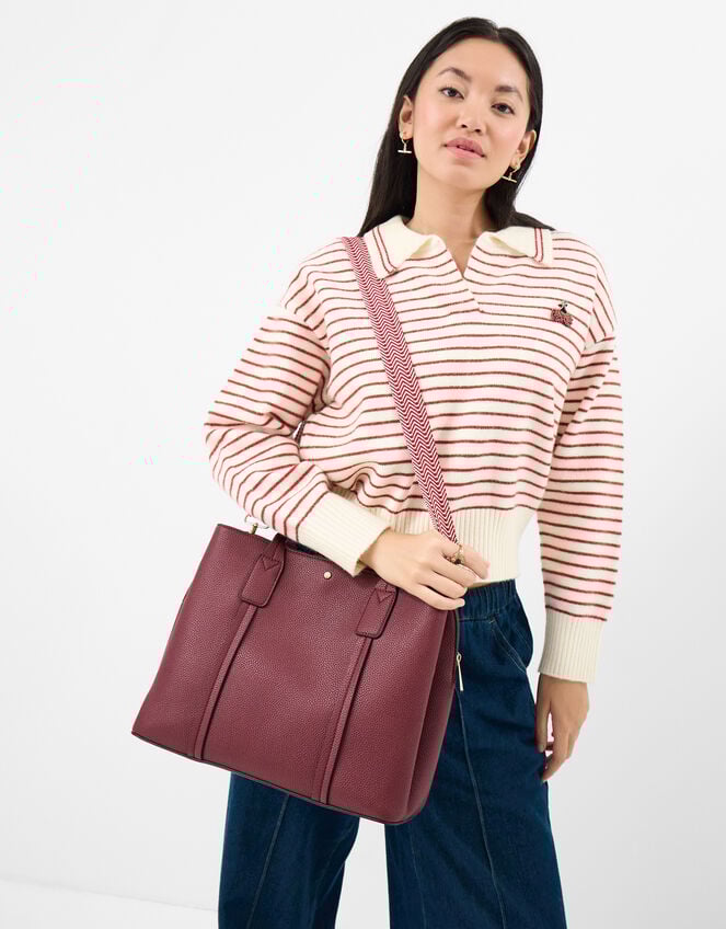 Webbing Strap Faux Leather Shoulder Bag, Red (BURGUNDY), large