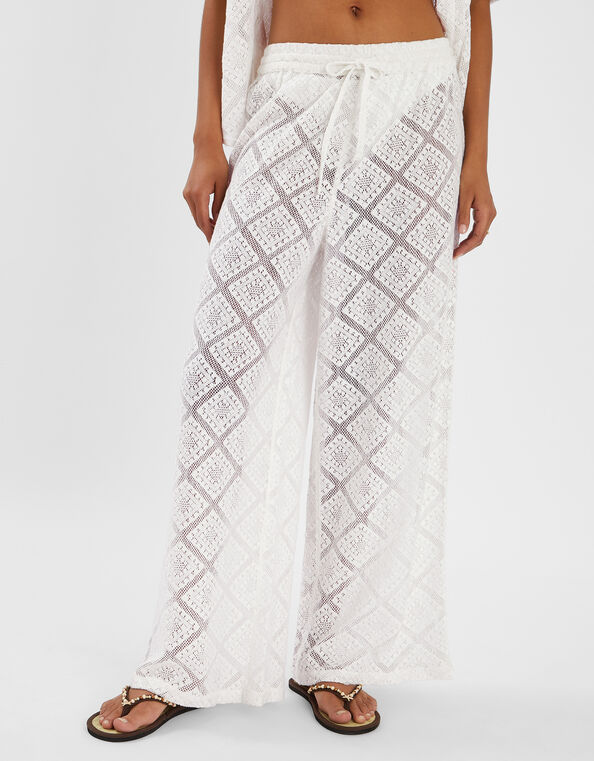 Wide Leg Lace Trousers, Ivory (IVORY), large