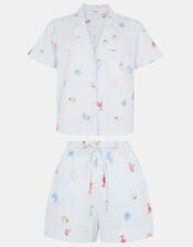 Embroidered Stripe Short Pyjamas Set, Blue (BLUE), large