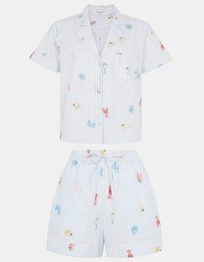 Embroidered Stripe Short Pyjamas Set, Blue (BLUE), large