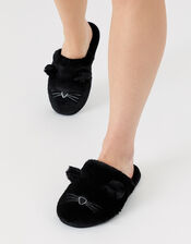 Fluffy Cat Mule Slippers, Black (BLACK), large