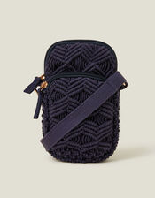 Macrame Phone Bag, Blue (NAVY), large