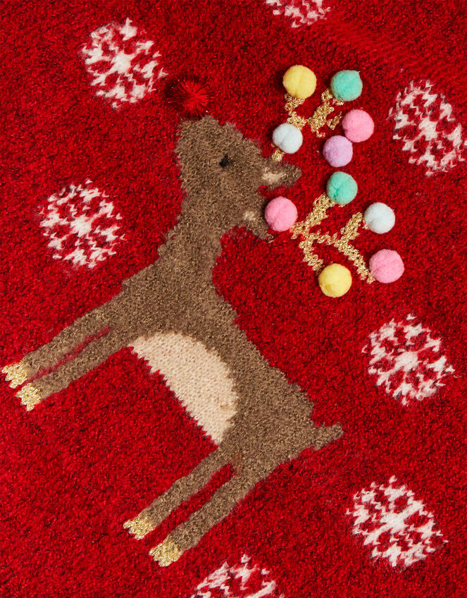 Girls Christmas Reindeer Jumper, Red (RED), large