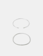 Sterling Silver-Plated Cuff & Tennis Bracelet Set, , large