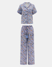 Floral Print Long Pyjamas Set, Blue (BLUE), large