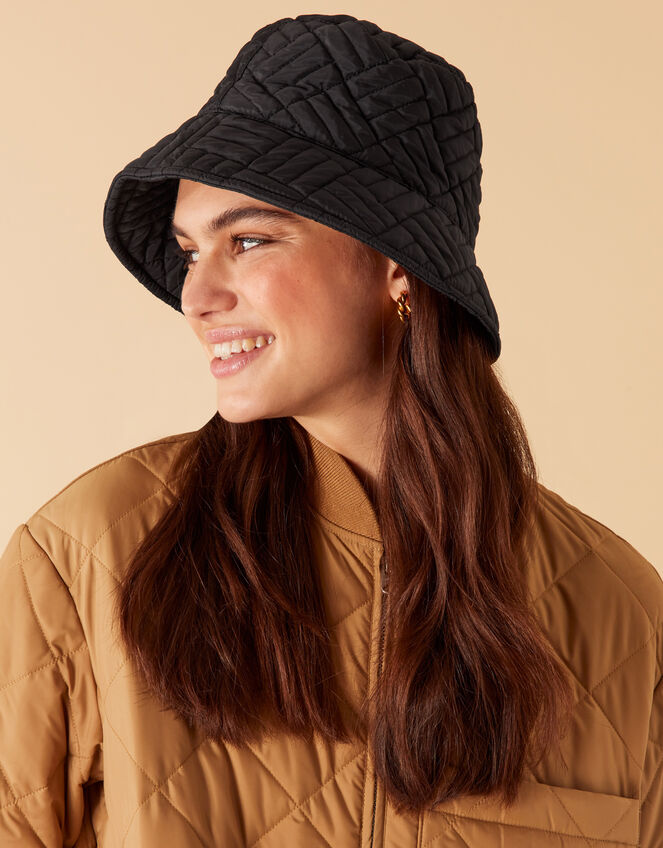 Quilted Bucket Hat, Black (BLACK), large