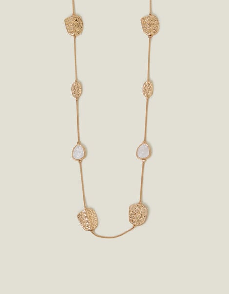 Long Textured Pendant Station Necklace, , large