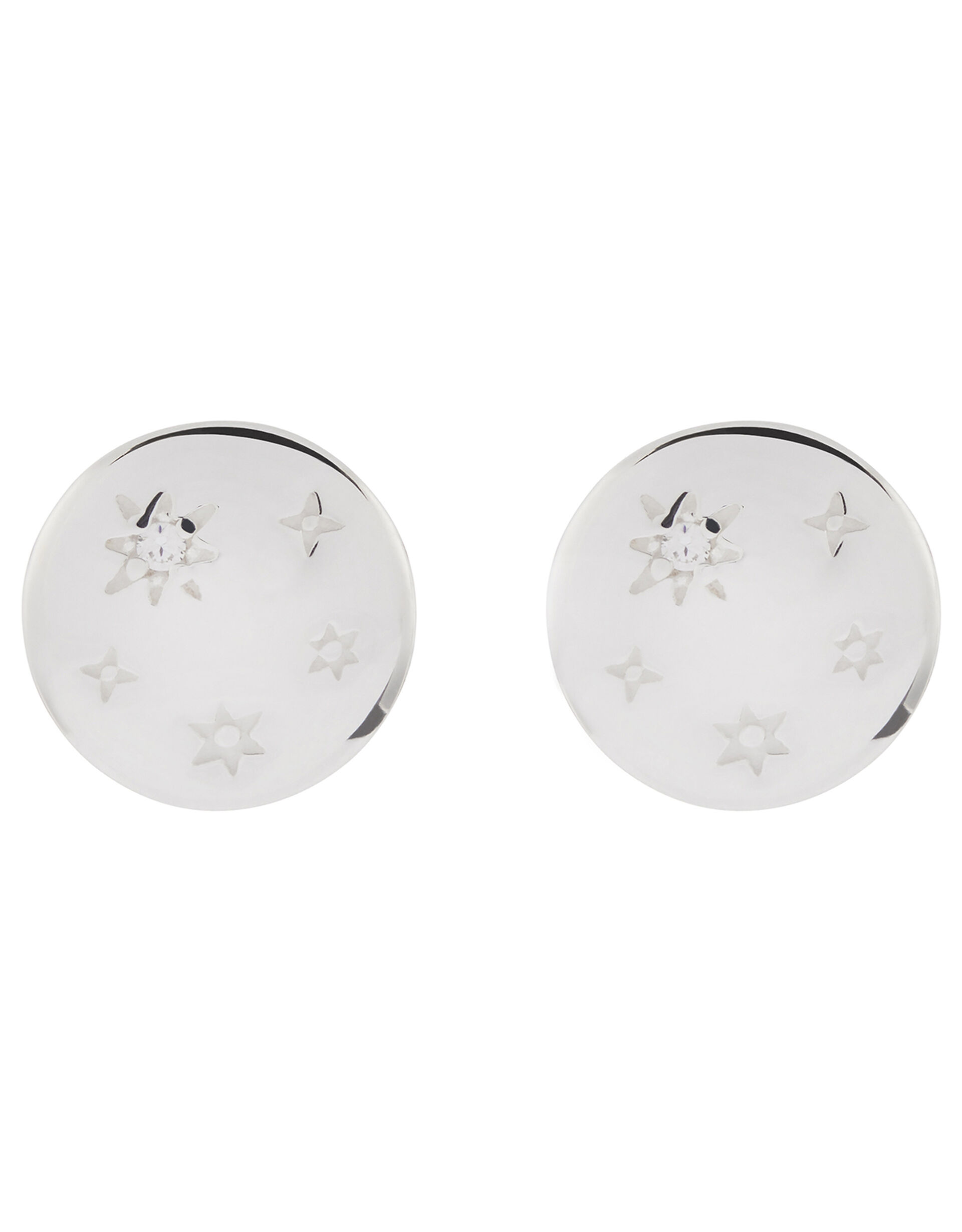 Sterling Silver Star Button Stud Earrings, , large