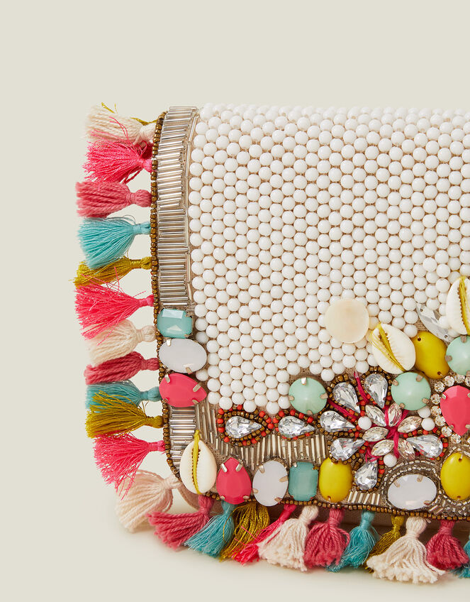 Tassel Beaded Clutch Bag, , large