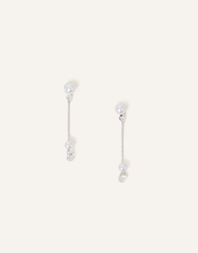 Pearl Stud Chain Drop Earrings, , large