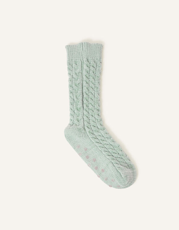 Cable Knit Chenille Slipper Socks, , large