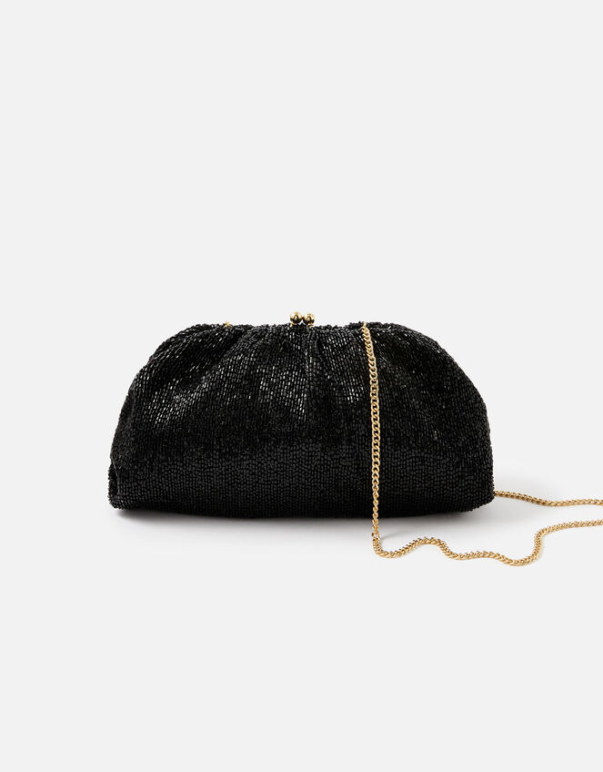 Beaded Shimmer Clutch Bag, Black (BLACK), large