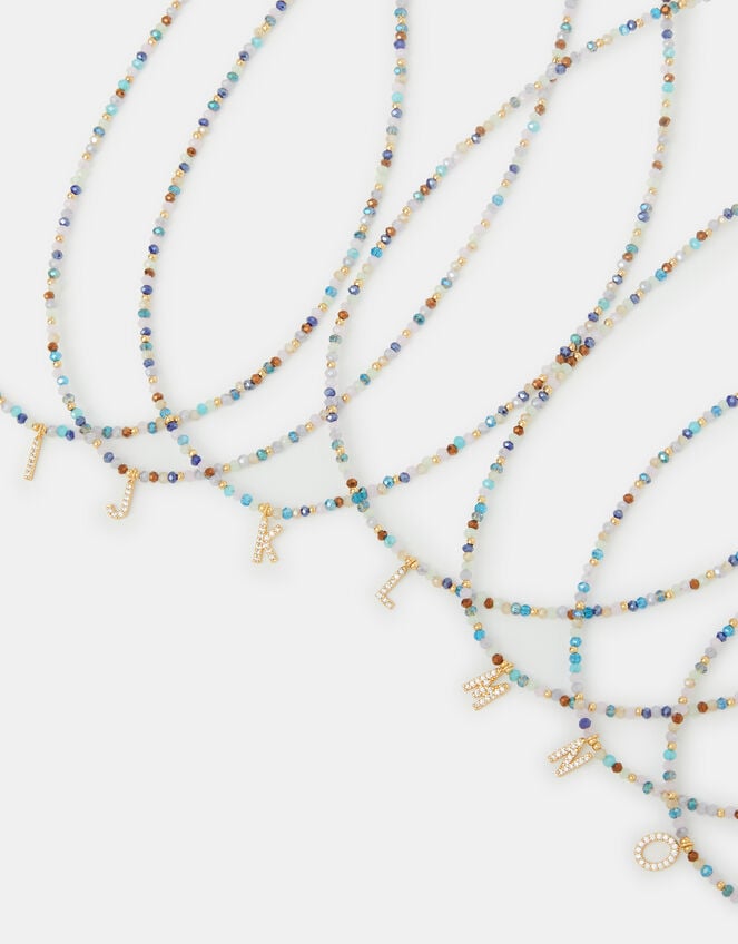 14ct Gold-Plated Beaded Initial Pendant Necklace, Multi (MULTI), large