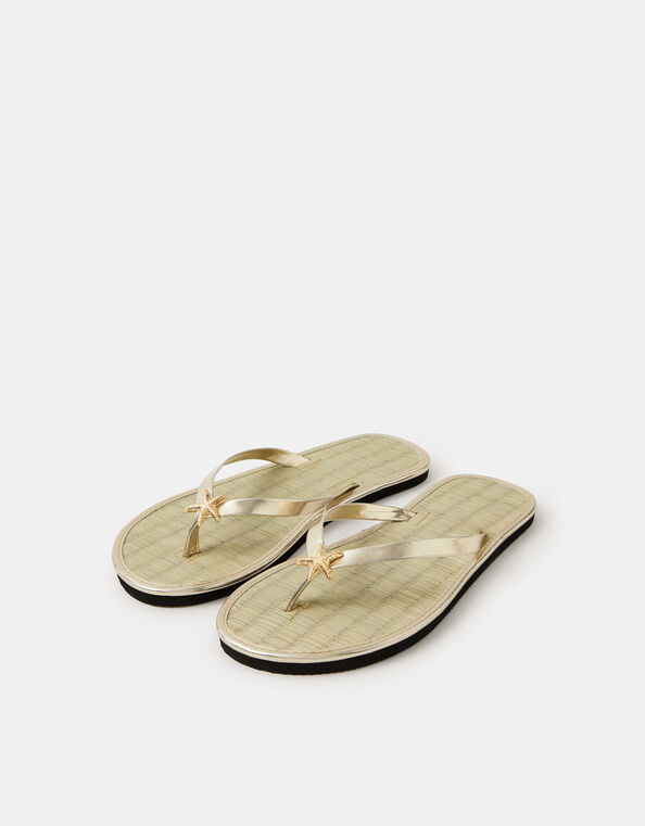 Starfish Metallic Seagrass Flip Flops, Gold (GOLD), large