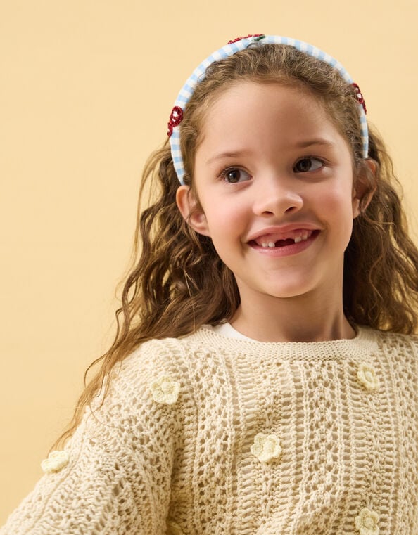 Girls Cherry Gingham Headband, , large