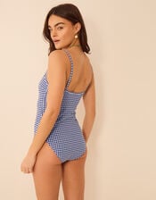 V-Front Gingham Shaping Swimsuit, Blue (NAVY), large