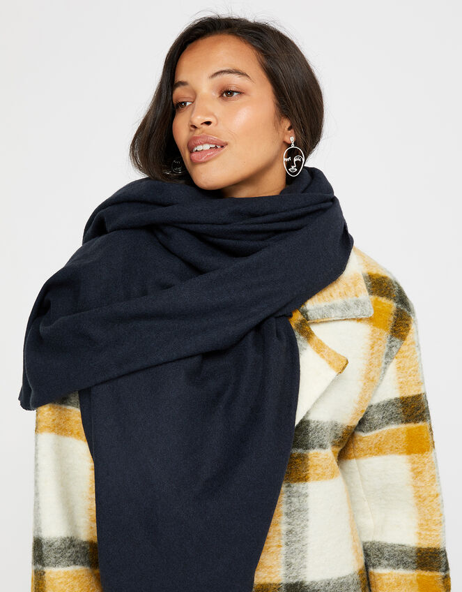 Plain Super-Soft Blanket Scarf Navy, , large