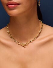 14ct Gold-Plated Knot Chain T-Bar Necklace, , large