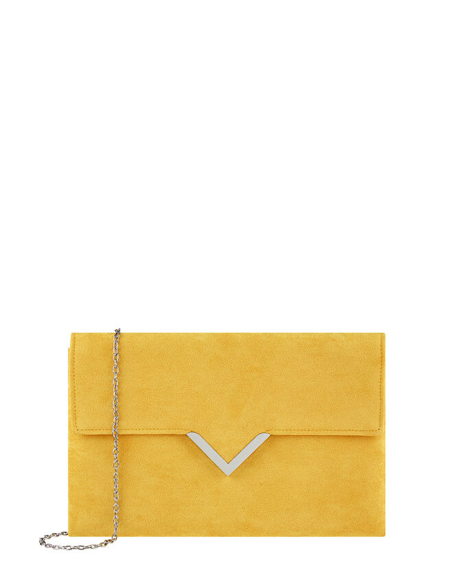 Natalie Suedette Clutch Bag, Yellow (OCHRE), large